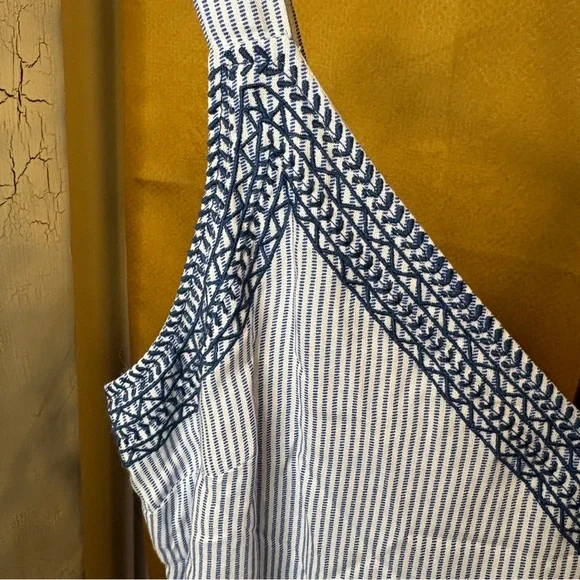 NWT Japna Blue & White Striped Boho Romper Embroidered Summer Festival Jumper - Picture 4 of 8